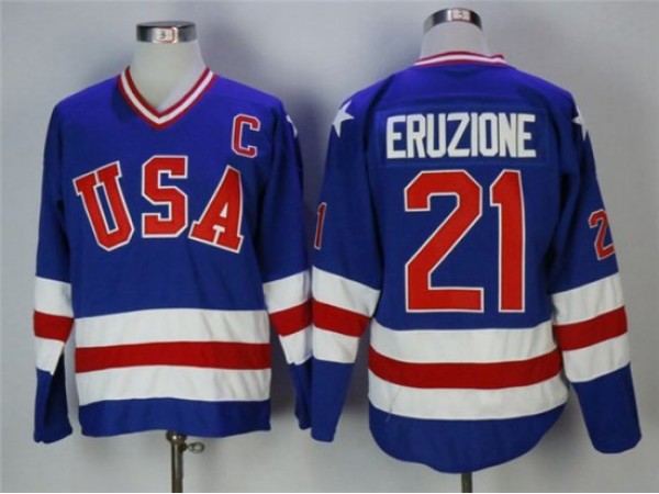 1980 Winter Olympics Team USA #21 Mike Eruzione CCM Vintage Jersey - Blue/White