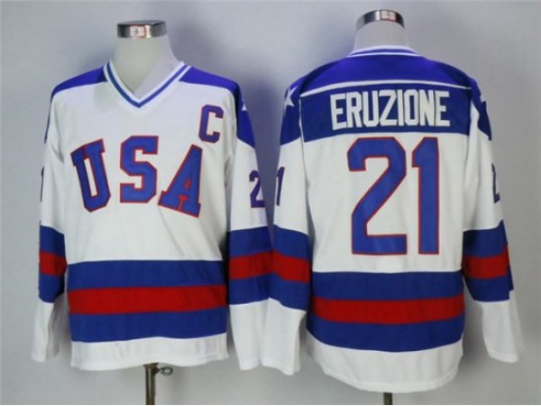 1980 Winter Olympics Team USA #21 Mike Eruzione CCM Vintage Jersey - Blue/White