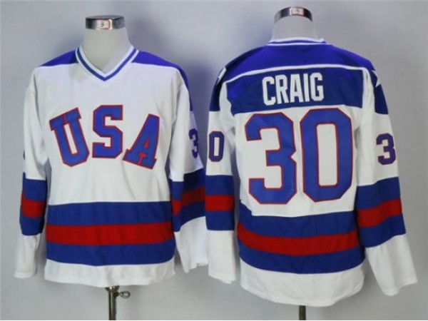 1980 Winter Olympics Team USA #30 Jim Craig CCM Vintage Jersey - Blue/White