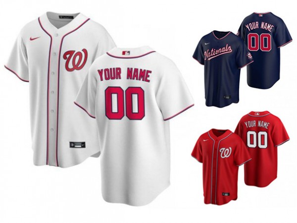 Custom Washington Nationals Cool Base Jersey - White/Red/Navy/Light Blue