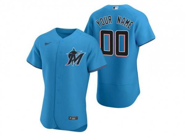 Custom Miami Marlins Flex Base Jersey - White/Black/Light Blue