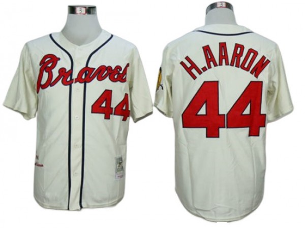 Atlanta Braves #44 Hank Aaron Cream Throwback Jersey