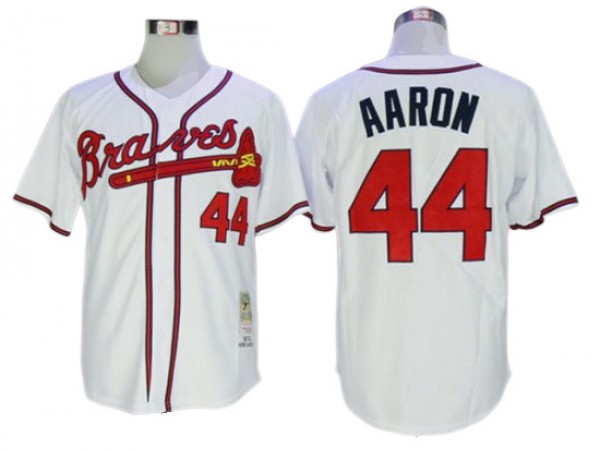 Atlanta Braves #44 Hank Aaron White Throwback Jersey