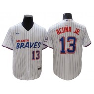 Atlanta Braves #13 Ronald Acuna Jr. White Pinstripe Cool Base Jersey