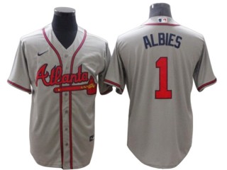 Atlanta Braves #1 Ozzie Albies Gray Road Cool Base Jersey