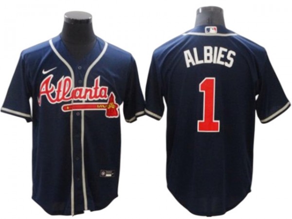 Atlanta Braves #1 Ozzie Albies Navy Alternate Cool Base Jersey