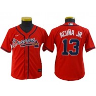 Youth Atlanta Braves #13 Ronald Acuna Jr. Jersey - Red/Navy