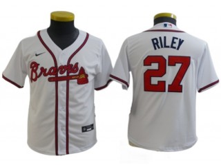 Youth Atlanta Braves #27 Austin Riley White Cool Base Jersey