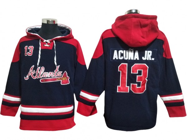 Atlanta Braves #13 Ronald Acuna Jr. Navy Ageless Must-Have Lace-Up Pullover Hoodie