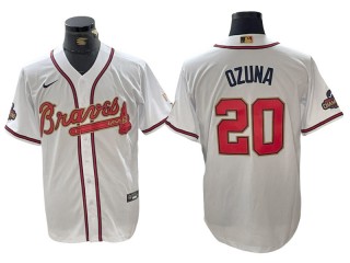 Atlanta Braves #20 Marcell Ozuna White 2022 Gold Program Cool Base Jersey