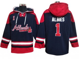 Atlanta Braves #1 Ozzie Albies Navy Pullover Hoodie