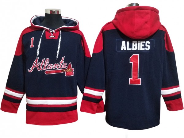 Atlanta Braves #1 Ozzie Albies Navy Pullover Hoodie