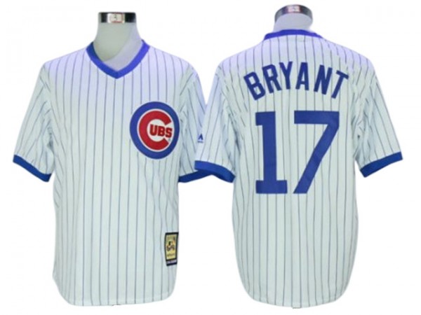 Chicago Cubs #17 Kris Bryant Cooperstown Collection Throwback Jersey - White/Blue