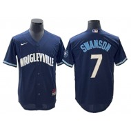 Chicago Cubs #7 Dansby Swanson Navy City Connect Cool Base Jersey