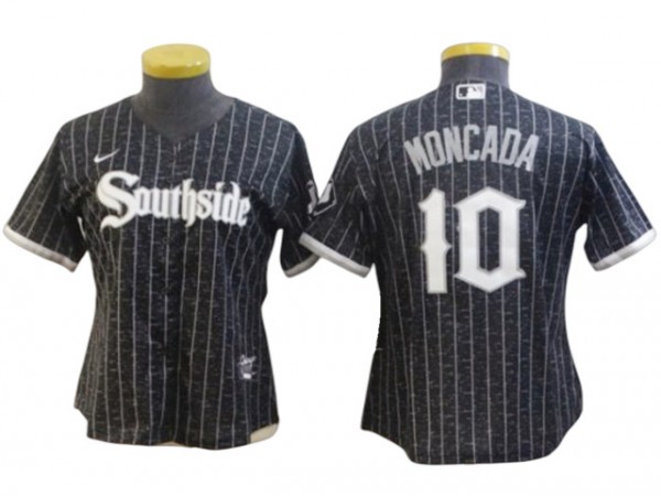 Women's Chicago White Sox #10 Yoan Moncada Black City Connect Cool Base Jersey