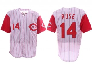 Cincinnati Reds #14 Pete Rose White Pinstripe Throwback Jersey