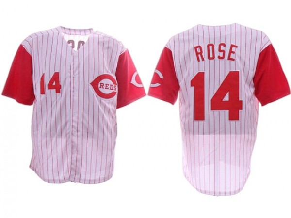 Cincinnati Reds #14 Pete Rose White Pinstripe Throwback Jersey