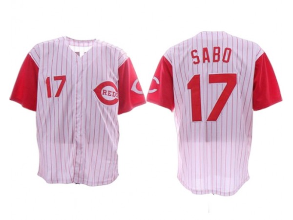 Cincinnati Reds #17 Chris Sabo White Pinstripe Throwback Jersey