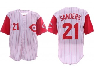 Cincinnati Reds #21 Reggie Sanders White Pinstripe Throwback Jersey