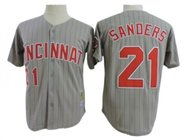 Cincinnati Reds #21 Reggie Sanders Gray Stripe Throwback Jersey