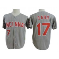 Cincinnati Reds #17 Chris Sabo Gray Pinstripe Throwback Jersey