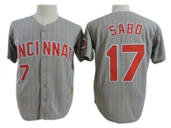 Cincinnati Reds #17 Chris Sabo Gray Pinstripe Throwback Jersey