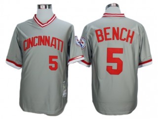 Cincinnati Reds #5 Johnny Bench Gray 1976 Throwback Jersey