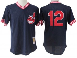 Cleveland Indians #12 Roberto Alomar Navy Cooperstown Mesh Batting Practice Jersey