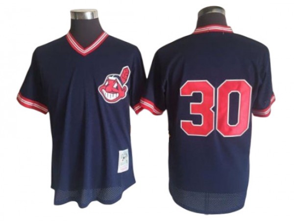 Cleveland Indians #30 Joe Carter Navy 1986 Cooperstown Mesh Batting Practice Jersey