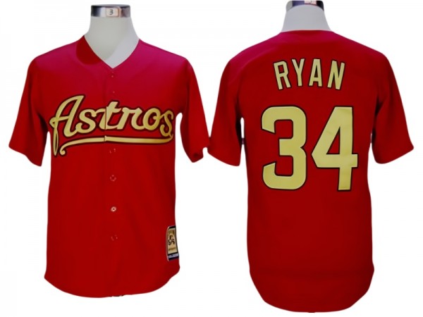 Houston Astros #34 Nolan Ryan Red Gold Cooperstown Collection Jersey