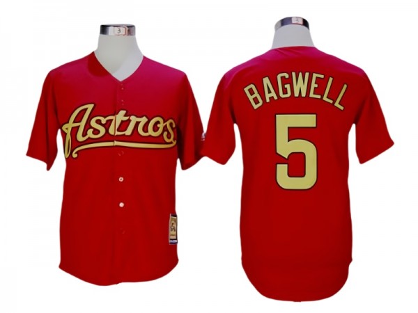 Houston Astros #5 Jeff Bagwell Red Gold Cooperstown Collection Jersey