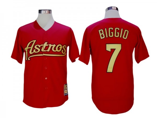 Houston Astros #7 Craig Biggio Red Gold Cooperstown Collection Jersey