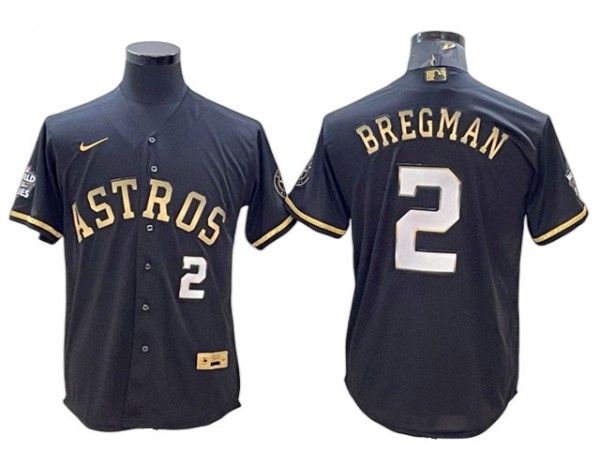 Houston Astros #2 Alex Bregman Black Gold w/World Series Patch Jersey