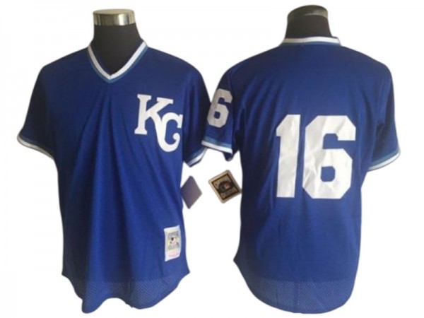 Kansas City Royals #16 Bo Jackson Blue 1989 Cooperstown Batting Mesh Practice Jersey