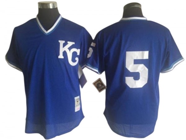 Kansas City Royals #5 George Brett Blue 1989 Cooperstown Batting Mesh Practice Throwback Jersey