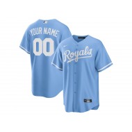 Custom Kansas City Royals Cool Base Jersey - White/Light Blue 