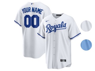 Custom Kansas City Royals Cool Base Jersey - White/Light Blue 