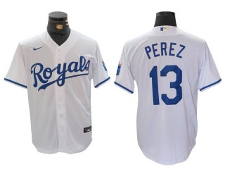 Kansas City Royals #13 Salvador Perez White Home Cool Base Jersey