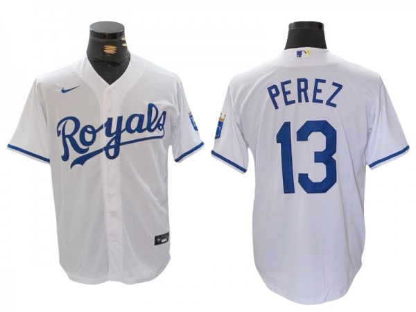 Kansas City Royals #13 Salvador Perez White Home Cool Base Jersey