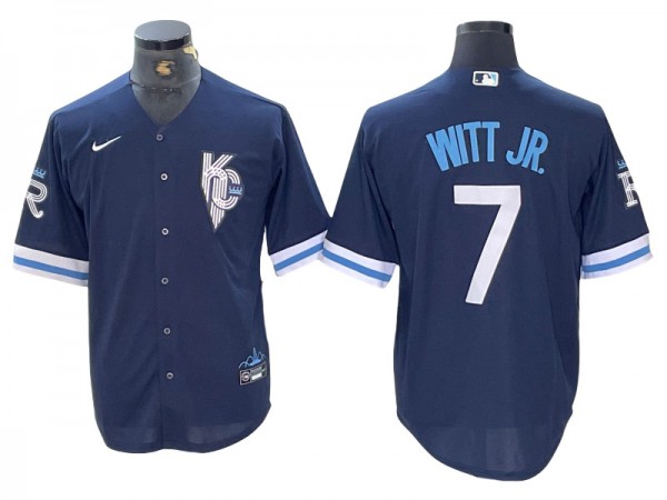 Kansas City Royals #7 Bobby Witt Jr. Navy City Connect Cool Base Jersey