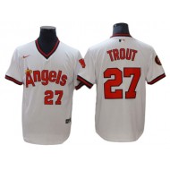 Los Angeles Angels #27 Mike Trout White Cooperstown Collection Jersey