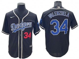 Los Angeles Dodgers #34 Fernando Valenzuela Black Fashion Cool Base Jersey