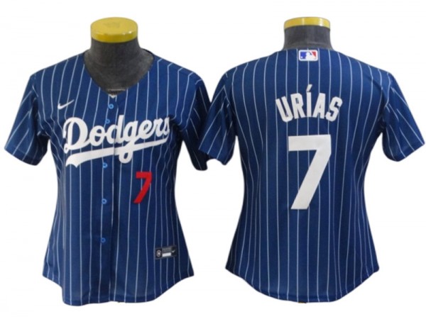 Los Angeles Dodgers #7 Julio Urías Blue Pinstripe Cool Base Jersey