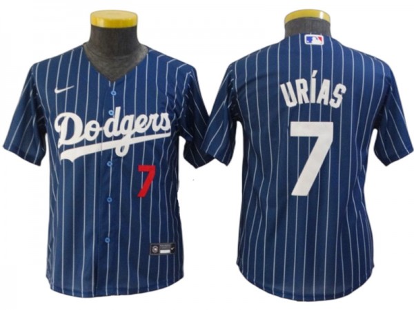 Los Angeles Dodgers #7 Julio Urías Blue Pinstripe Cool Base Jersey