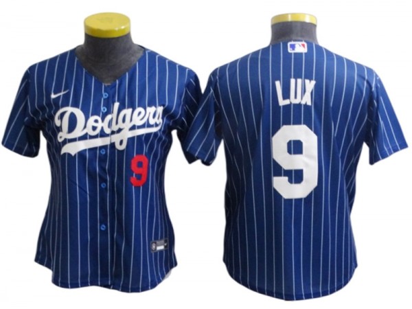 Los Angeles Dodgers #9 Gavin Lux Blue Pinstripe Cool Base Jersey