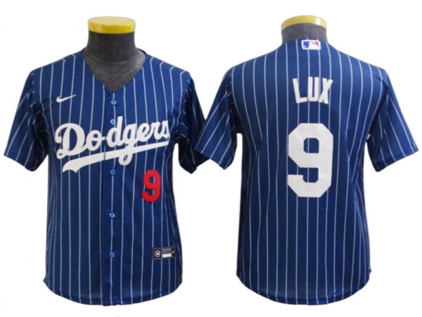 Los Angeles Dodgers #9 Gavin Lux Blue Pinstripe Cool Base Jersey