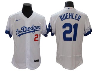 Los Angeles Dodgers #21 Walker Buehler City Connect Flex Base Jersey - Royal/White