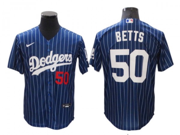 Los Angeles Dodgers #50 Mookie Betts Blue Pinstripe Cool Base Jersey