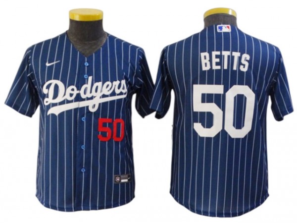 Los Angeles Dodgers #50 Mookie Betts Blue Pinstripe Cool Base Jersey