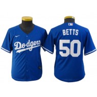 Youth LA Dodgers #50 Mookie Betts Cool Base Jersey - Royal/White/Gray